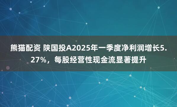 熊猫配资 陕国投A2025年一季度净利润增长5.27%，每股经营性现金流显著提升