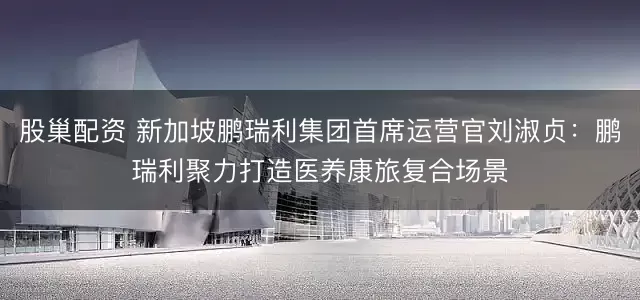 股巢配资 新加坡鹏瑞利集团首席运营官刘淑贞：鹏瑞利聚力打造医养康旅复合场景